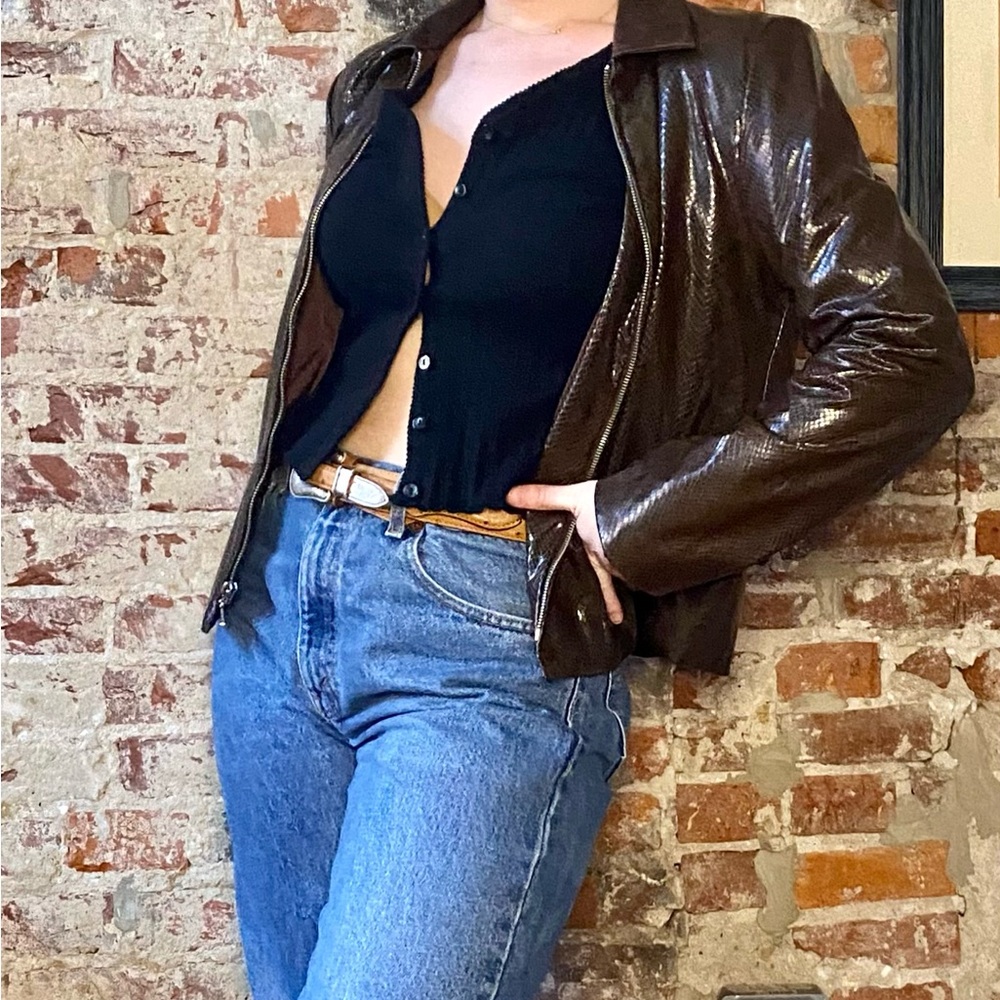 retro pleather snake print jacket